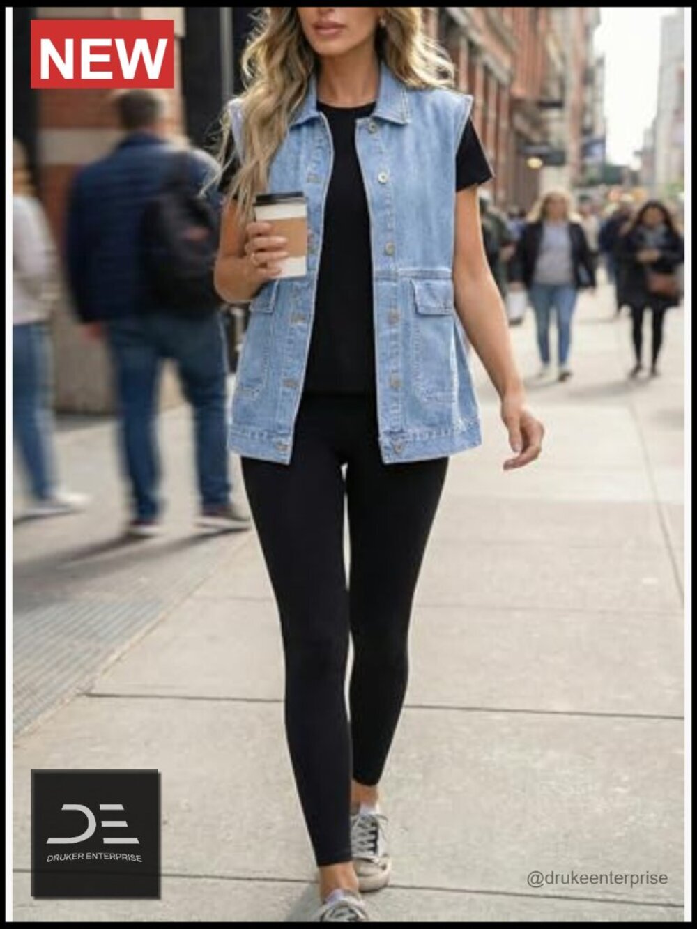Sleeveless Denim Vest with Pockets Casual Layering Jacket - Picture 2 of 7